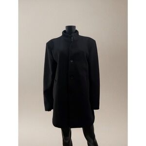 Women's Black Wool Blend Coat‎ Stand Collar Button Front Classic Size L